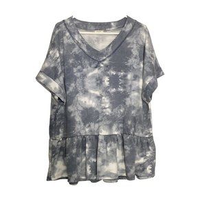 Oddy Women's Size 2XL Gray & White Short Sleeve Tie Dye Shirt Top Bottom Ruffle